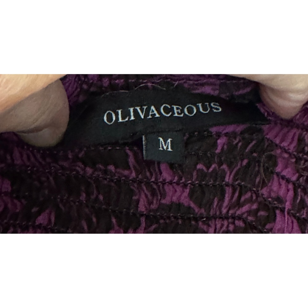 Olivaceous Floral Mini Dress Purple Brown‎ Puff Sleeve Smocked Back Size M - Picture 4 of 6
